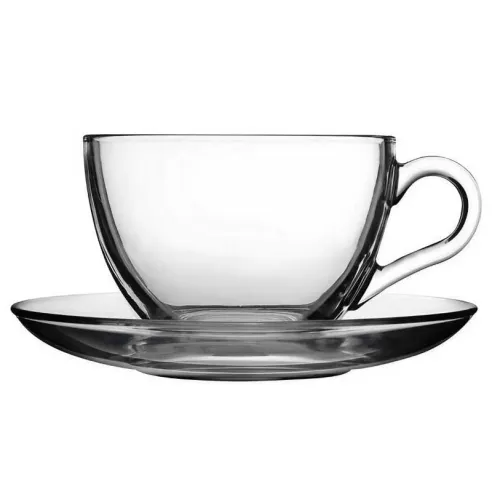 Taza y Plato de Vidrio Basic de 8 Onzas / 238 Mililitros PASABAHCE 97948