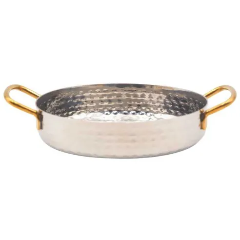Sarten Mini Martillado de Acero Inoxidable con Agarradera Dorada de 7X1.4 Pulgadas KING METAL MPDH28H