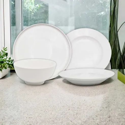 Plato Redondo de Porcelana de Borde Ancho 10.25 Pulgadas Blanco ARNI S4085