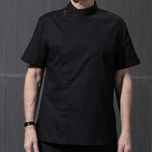 Gabacha con Broches, Manga Corta, Talla 2XL, Color Negro CHECKEDOUT CU119D0100Y-2XL