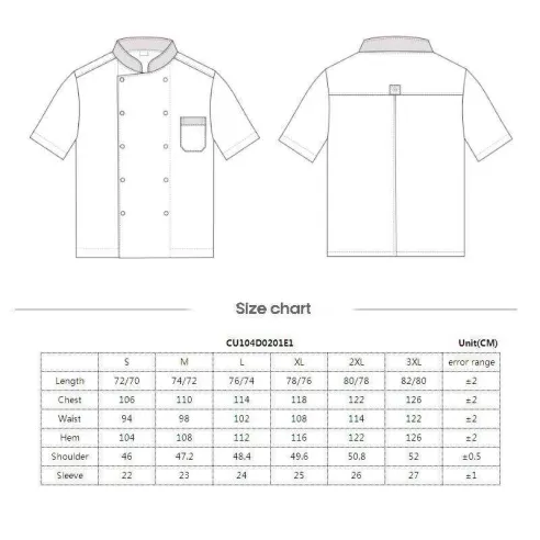 Gabacha Chef Blanca, Manga Corta Doble Botonadura Clasica, Talla 2XL CHECKEDOUT CU104D0201E1-2XL