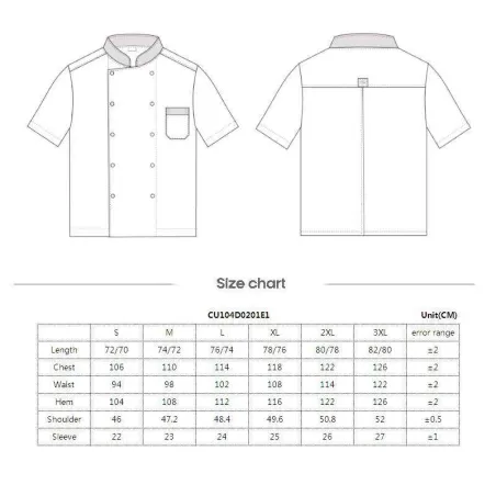 Gabacha Chef Blanca, Manga Corta Doble Botonadura Clasica, Talla 2XL CHECKEDOUT CU104D0201E1-2XL