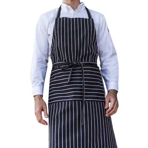 Delantal de Cocina de Lazo Largo, Ajustable con dos bolsillos, Color Negro con Rayas Blancas CHECKEDOUT CU305S8600H