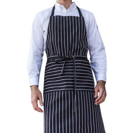 Delantal de Cocina de Lazo Largo, Ajustable con dos bolsillos, Color Negro con Rayas Blancas CHECKEDOUT CU305S8600H