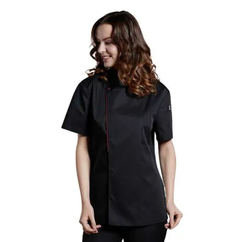 Gabacha Ejecutiva de Manga Corta de Color Negra con Borde Vino Talla S CHECKEDOUT CU110D0104E-S