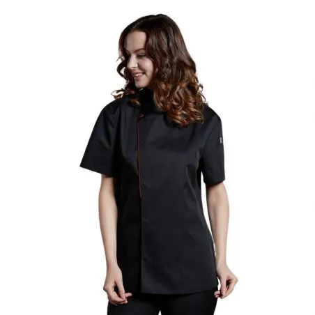 Gabacha Ejecutiva de Manga Corta de Color Negra con Borde Vino Talla S CHECKEDOUT CU110D0104E-S