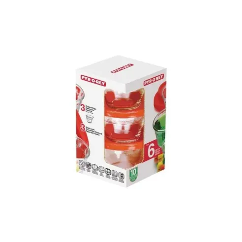 Bowl Refractario de Vidrio Redondo con Tapa de Plastico, Set de 6 Unidades CRISA 0485/1795418