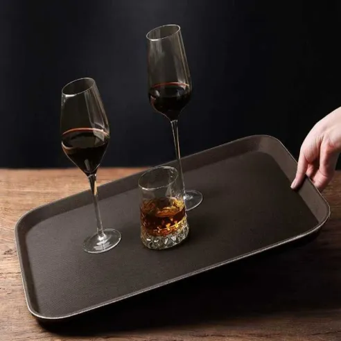 Azafate Antideslizante Rectangular de Polipropileno de 16 x 22 Pulgadas, Color Cafe  MASTER CHEF JW-R1622PBR