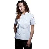 Gabacha Cruzada con Manga Corta para Mujer de Color Blanco Talla M CHECKEDOUT CW104D0200A-M