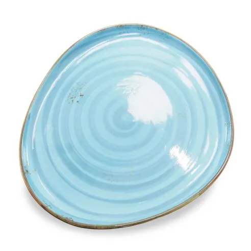 Plato Triangular de Porcelana  Azul con Borde Dorado 9.5 Pulgadas ARNI C1409-SC03