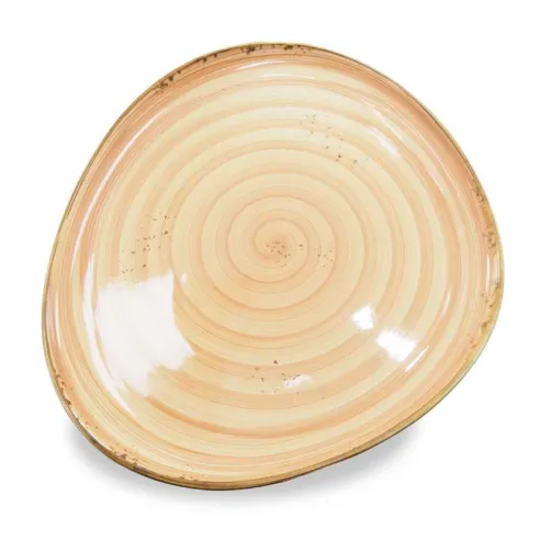 Plato Triangular Coupe de Porcelana Cafe con Borde Dorado 9.5 Pulgadas ARNI C1409-SC04