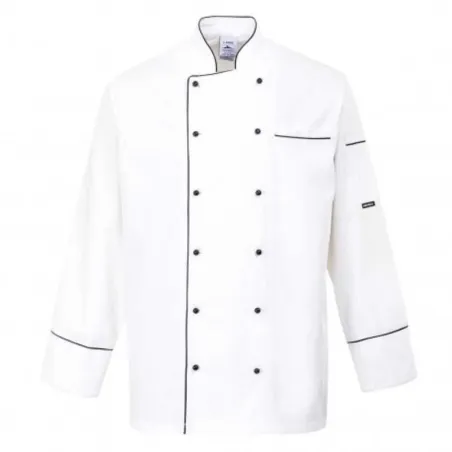 Gabacha de Chef Manga Corta con Doble Botonadura Clasica, Talla M, Color Blanco  CHECKEDOUT CU104D0281A-M