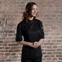 Gabacha Cocinero Negra, Con Cuello Cruzado De Manga Corta, Talla 3XL CHECKEDOUT CU158Z0100E-3XL