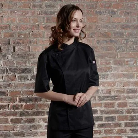 Gabacha Cocinero Negra, Con Cuello Cruzado De Manga Corta, Talla 3XL CHECKEDOUT CU158Z0100E-3XL