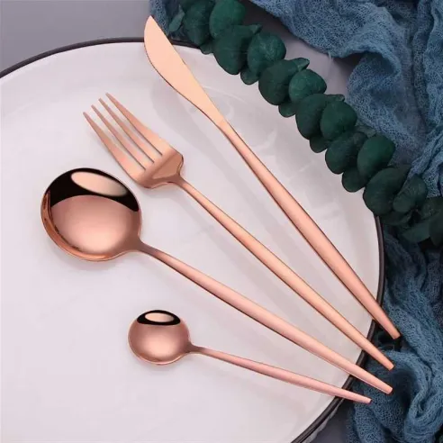 Juego de Cuberteria Oro Rosa Portugal de Acero Inoxidable de 24 Piezas TIPS BCS01-18