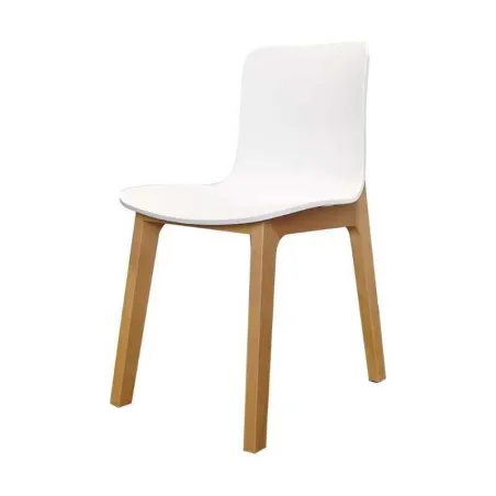 Silla con  Asiento de Plastico con Patas de Madera Natural de Color Blanco URBAN COMFORT 9900119