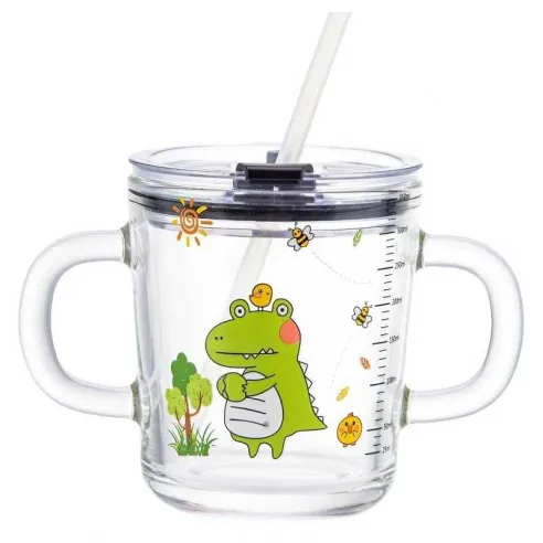 Jarra de Vidrio para Bebe de Dinosaurio de 380 Mililitros VETRO ZB103H (DINOSAURIO)