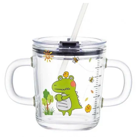 Jarra de Vidrio para Bebe de Dinosaurio de 380 Mililitros VETRO ZB103H (DINOSAURIO)