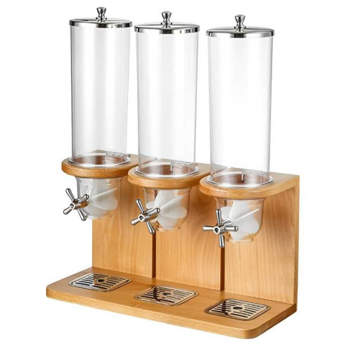 Dispensador Triple para Cereal con Base de Madera de 10.5 Litros MASTER CHEF 4054-3