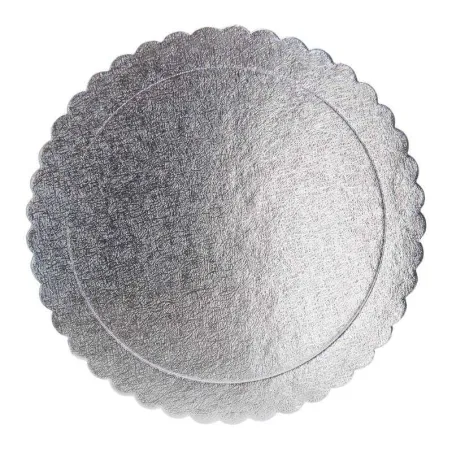 Base de Carton Redondo Ondulado de 20 Centimetros de Color Plateado, Paquete de 5 Unidades TIPS DGD035S