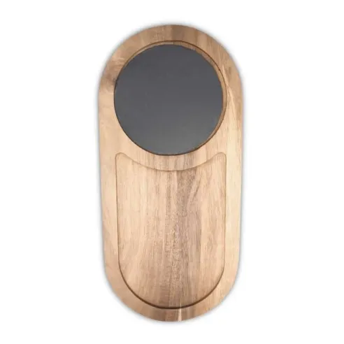 Plato de Piedra Ovalado de 40.5 x 19 Centimetros de Color Negro y Base de Madera TIPS RSD01-48