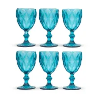 Copa de Vino de Vidrio de 240 Mililitros de Color Azul, Set de 6 Unidades TIPS KFG-006BL/HJ