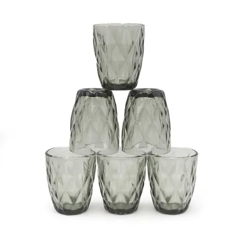 Vaso de Vidrio de 250 Mililitros de Color Humo, Set de 6 Unidades TIPS KFG-005SM/HJ
