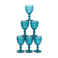 Copa de Vino de Vidrio de 240 Mililitros de Color Azul, Set de 6 Unidades TIPS KFG-006BL/HJ 2