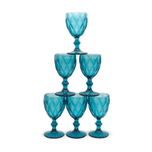 Copa de Vino de Vidrio de 240 Mililitros de Color Azul, Set de 6 Unidades TIPS KFG-006BL/HJ