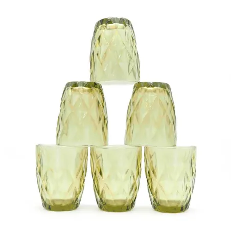 Vaso de Vidrio de 250 Mililitros de Color Verde, Set de 6 Unidades TIPS KFG-005GN/HJ