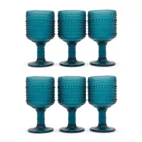 Copa de Vino de Vidrio de 240 Mililitros de Color Azul, Set de 6 Unidades TIPS KFG-007BL/HJ