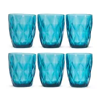 Vaso de Vidrio de Color Azul de 250 Mililitros, Set de 6 Unidades TIPS KFG-005BL/HJ
