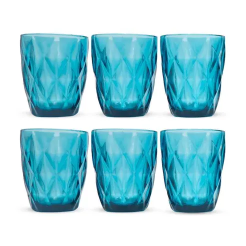 Vaso de Vidrio de Color Azul de 250 Mililitros, Set de 6 Unidades TIPS KFG-005BL/HJ