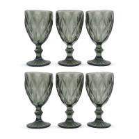 Copa de Vino de Vidrio de 300 Mililitros de Color Humo, Set de 6 Unidades TIPS KFG-002SM/HJ