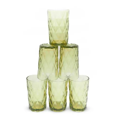 Vaso de Vidrio de 350 Mililitros de Color Verde, Set de 6 Unidades TIPS KFG-004GN/HJ