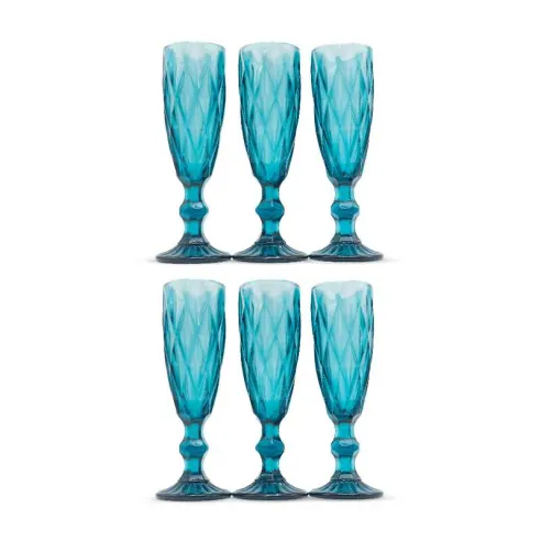 Copa para Champagne de Vidrio de 160 Mililitros de Color Azul, Set de 6 Unidades TIPS KFG-003BL/HJ