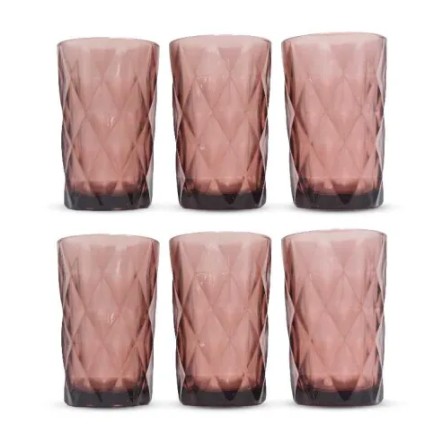 Vaso de Vidrio de 350 Mililitros de Color Morado, Set de 6 Unidades TIPS KFG-004PR/HJ