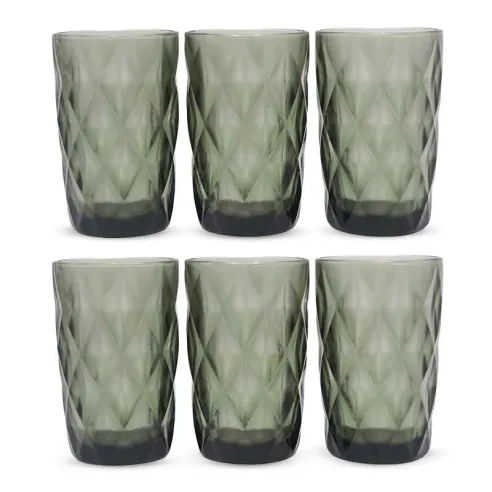 Vaso de Vidrio de 350 Mililitros de Color Humo, Set de 6 Unidades TIPS KFG-004SM/HJ