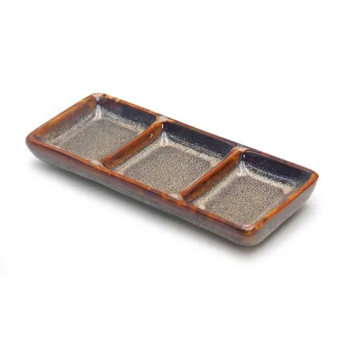 Plato Triple de Ceramica de 15 x 6 Centimetros de Color Cafe TIPS QJC-021YB