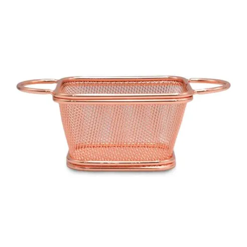 Canasta de Mini Snacks Rectangular de  Acero Inoxidable de 13 x 11 Centimetros de Color Oro Rosa TIPS TCW-017