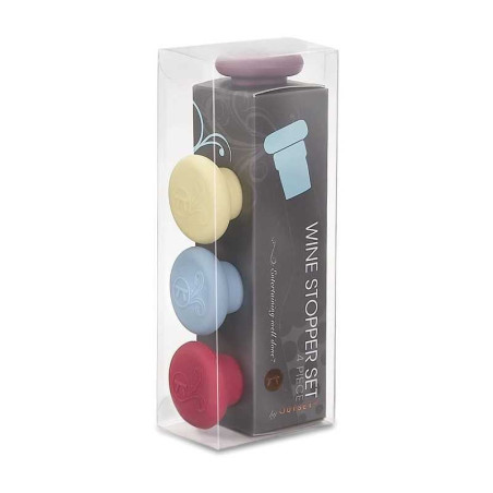 Tapon de Silicon para Botella de Vino, Paquete de 4 Unidades de Colores Surtidos FOX RUN BRANDS B229