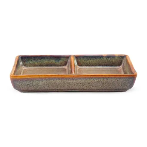 Plato Doble de Ceramica de 15 x 8 Centimetros de Color Cafe TIPS QJC-020YB