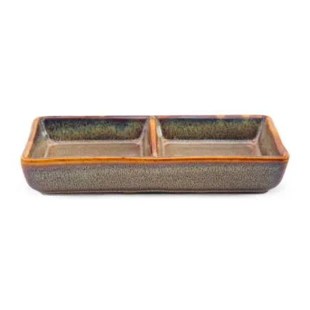 Plato Doble de Ceramica de 15 x 8 Centimetros de Color Cafe TIPS QJC-020YB