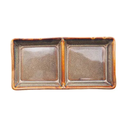 Plato Doble de Ceramica de 15 x 8 Centimetros de Color Cafe TIPS QJC-020YB
