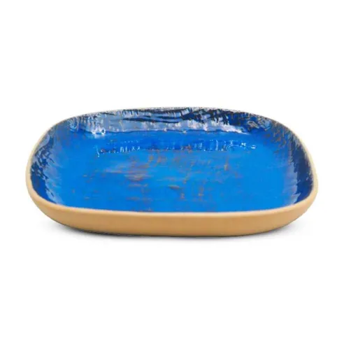 Plato de Ceramica Cuadrado Coupe de 26.5 Centimetros de Color Azul RUSTIC 20763-B