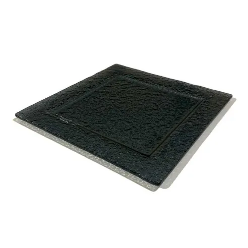 Base Exhibidora de Vidrio de Forma Cuadrada Concava de Color Gris de 39 x 39 Centimetros MASTER CHEF VC-39BL