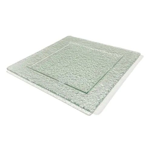 Base Exhibidora de Vidrio de Forma Cuadrada Concava de Color Verde de 39 x 39 Centimetros MASTER CHEF VC-39CL