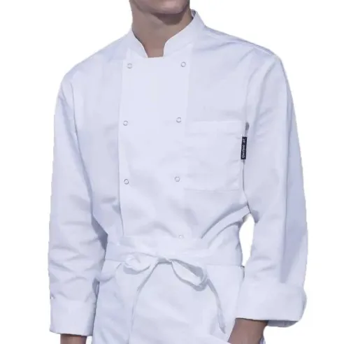 Gabacha de Manga Larga Cruzada con Broches para Chef de Color Blanca Talla L CHECKEDOUT CU104C0200A1-L