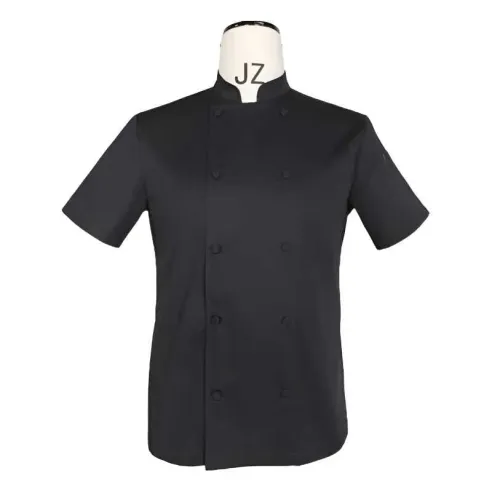 Gabacha de Manga Corta Cruzada con Botones para Chef de Color Negro Talla XL CHECKEDOUT CU104D0100F-XL