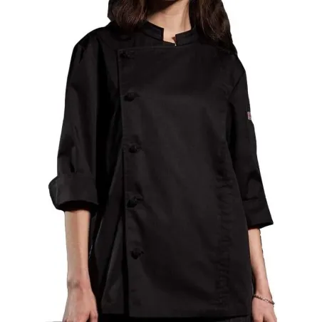 Gabacha de Manga de 3/4 con Botones para Chef de Color Negro Talla L CHECKEDOUT CU1116Z0100F-L